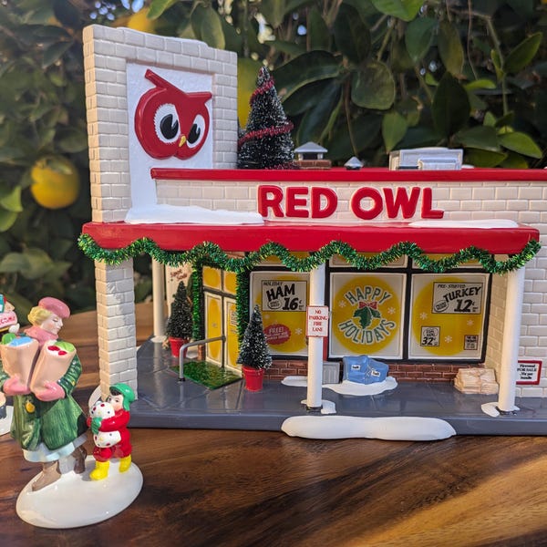 Dept 56 Red Owl Grocery with Shoppers-Grocer Gift-Villager gift-Christmas Gift-Snow Village