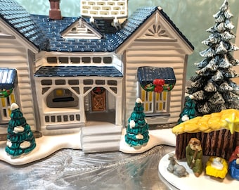 Dept 56 Grandma&#39;s Cottage with Accessories-SANTA BRITE LITE-Outdoor Nativity Scene 51357-Kid on round sled
