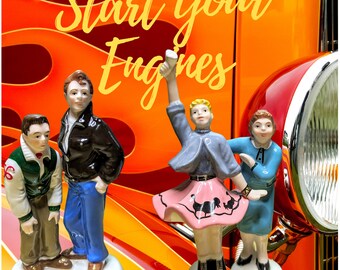Dept. 56 Start your Engines-Snow Village-1950s-Teens-Young adults-High School kids-Ceramic Figurines-Birthday Gift-Hot Rod accessories