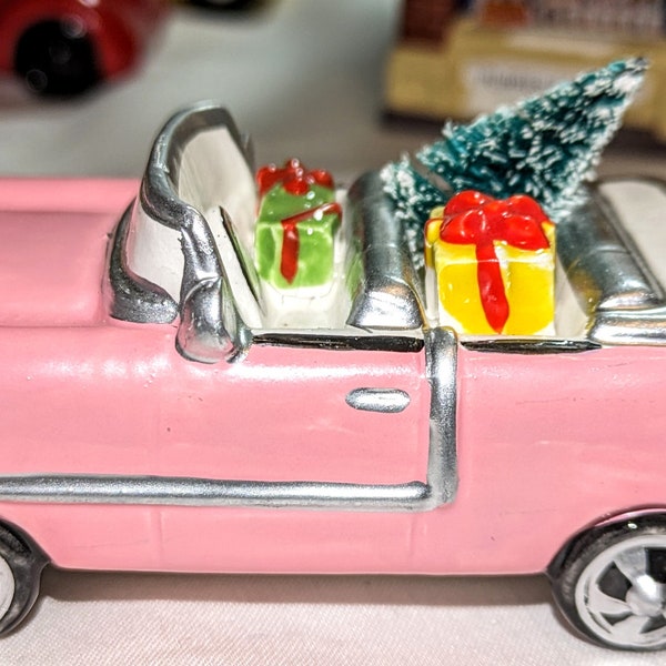 Dept 56 Vintage Christmas Cadillac-Pink-1950s-Train accessory-car enthusiast-Retro Decor- Snow Village-4" x 2"-car collector