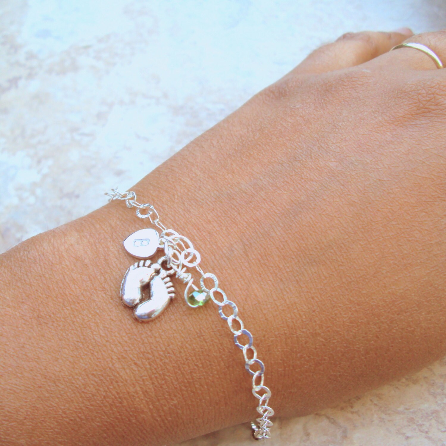 New Mom Bracelet Tiny Baby Feet Sterling Heart Custom Initial Etsy