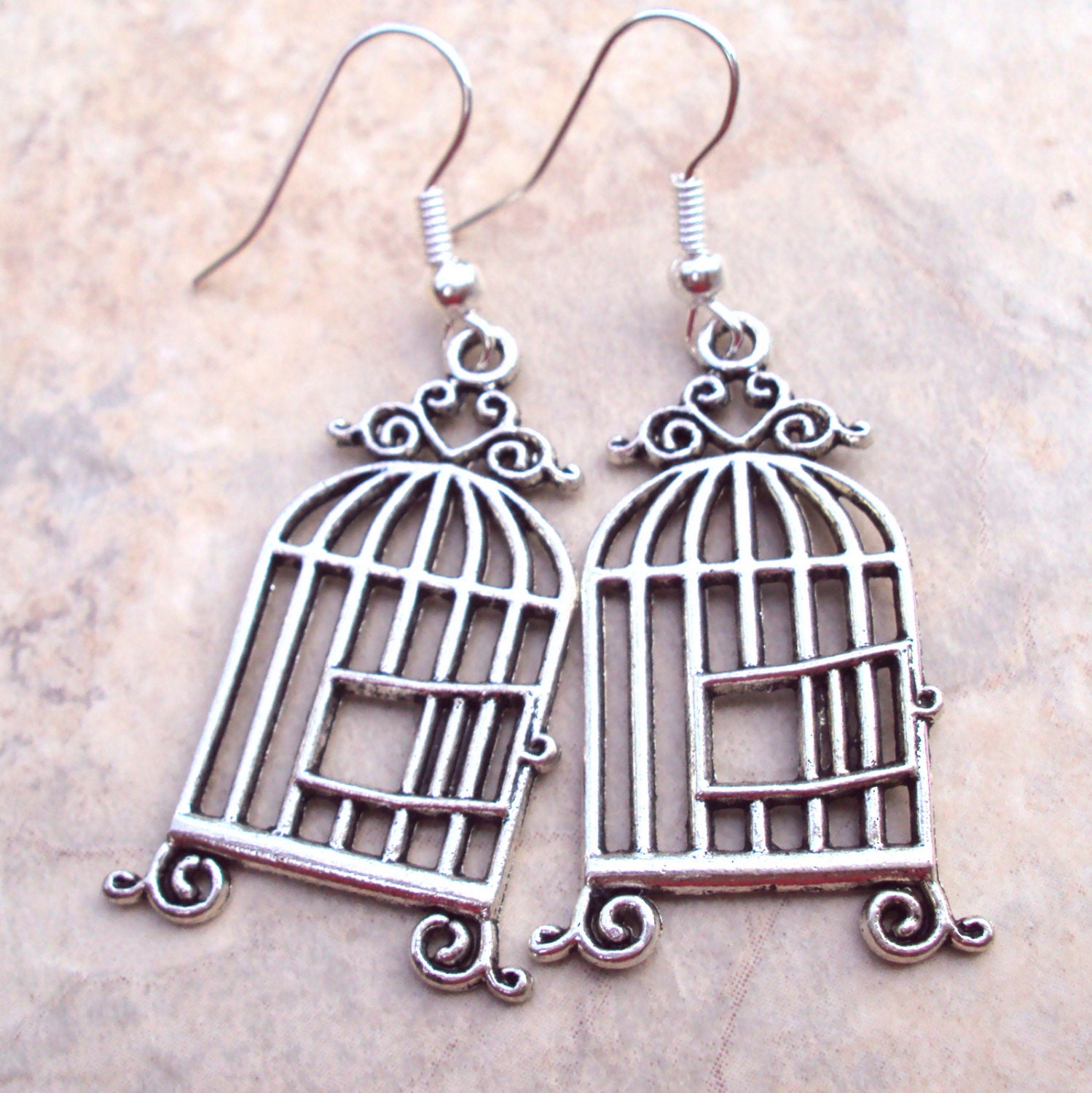 Bird Cage Earrings Large Intricate Detailed Two Tone Silver Etsy