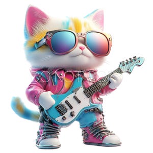 Archivo PNG de descarga digital de gato arcoíris rockero