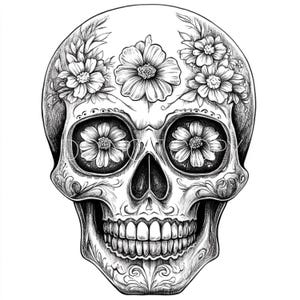 Calaveras Schädel Schwarz und Weiß - Tag der Toten PNG Digital Download Datei