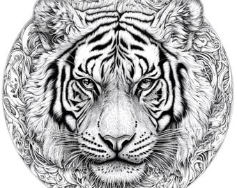 Zentangle Mandala Tiger Head PNG Digital Download File