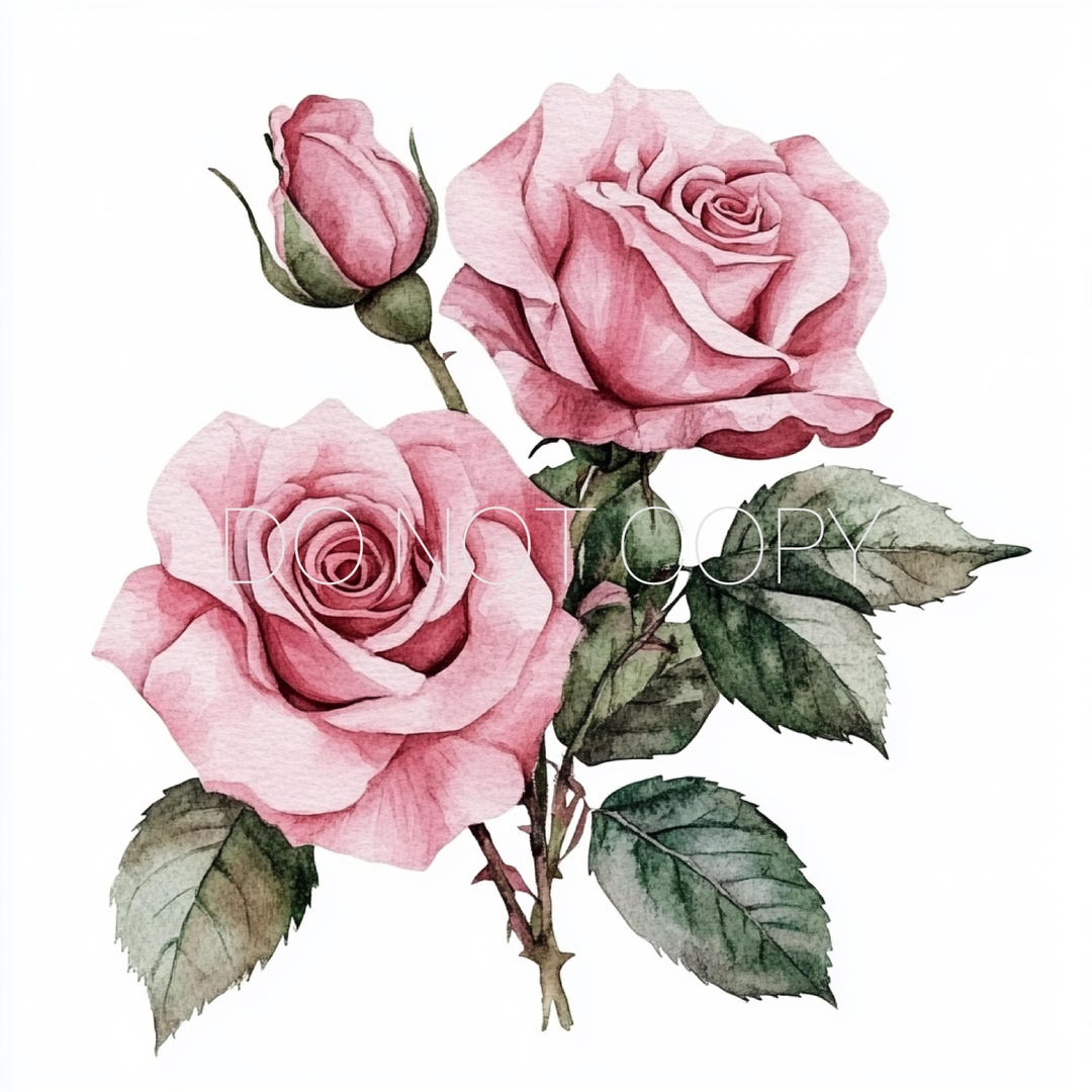 Watercolor Pink Rose PNG Digital Download File - Etsy