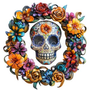 Calaveras Schädel Dia de los Muertos Sugar Skull Kranz - Tag der Toten PNG Digital Download File