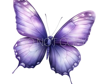May include: A purple butterfly with delicate wings and a detailed body. The butterfly is in flight with its wings spread wide.