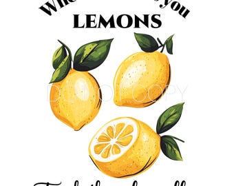 May include: A white background with the text "When life gives you lemons, trade them for coffee."  Three yellow lemons with green leaves are illustrated around the text.