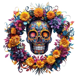 Calaveras Schädel Dia de los Muertos Sugar Skull Kranz - Tag der Toten PNG Digital Download Datei (VER2)
