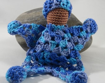 Mini Ethnic Granny Square Baby in Variegated Blue Cotton