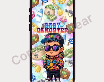 Baby Gangster Iphone Wallpaper, Colorful Cartoon Hip Hop (Digital Download)