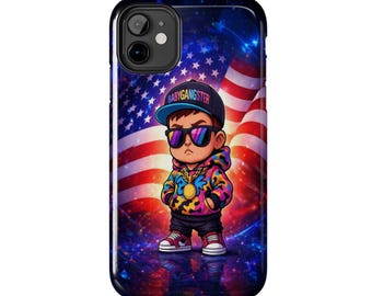Patriotic Cartoon Kid Iphone IPhone Case | American Flag Galaxy Background