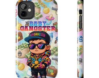 Baby Gangster phone case | Cute baby rapper cartoon, colorful money and bling pattern