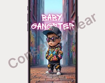 Baby Gangster Neon Iphone Wallpaper, Urban Cartoon Lock Screen (Digital Download)