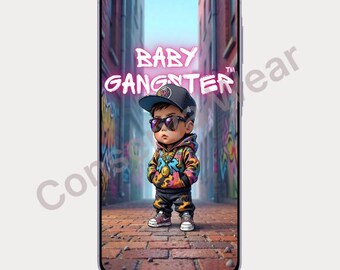 Neon Baby Gangster Andriod Wallpaper, Urban Street, Cartoon Background (Digital Download)