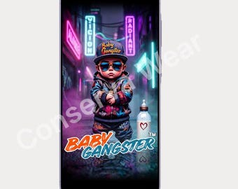 Neon Baby Gangster Andriod Phone Wallpaper, Cyberpunk Urban Lock Screen (Digital Download)