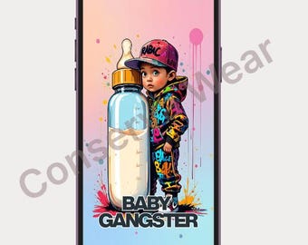 Baby Gangster iphone Wallpaper, Cartoon Lock Screen, Soft Gradient Phone Background (Digital Download)