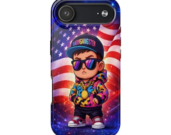 Baby Gangster Character Phone Case | Patriotic American Flag, Cool Kid Design