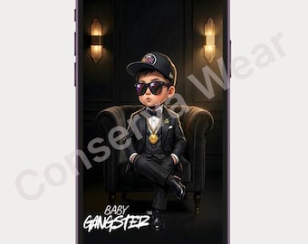 Baby Gangster Iphone Phone Wallpaper, Dark Cartoon Lock Screen (Digital Download)