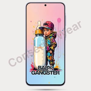 Baby Gangster Andriod phone Wallpaper, Colorful Cartoon Gradient Lock Screen (Digital Download)