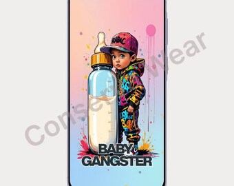Baby Gangster Andriod phone Wallpaper, Colorful Cartoon Gradient Lock Screen (Digital Download)