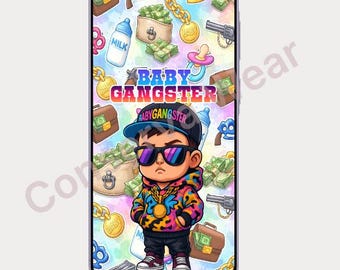 Baby Gangster Andriod Phone Wallpaper, Colorful Cartoon Hip Hop Style (Digital Download)
