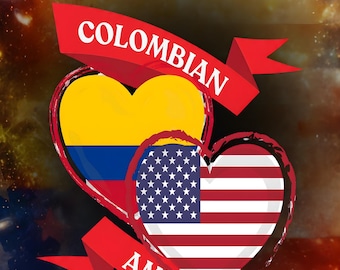 Banderas personalizadas en forma de corazón para Android e iPhone. Descarga digital colombo-estadounidense.