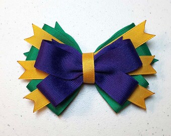 Mardi Gras, Green, Gold, Purple Stacked Hair Bow