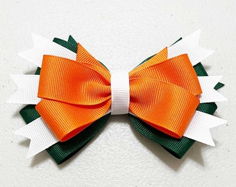 Hunter Green, White, Orange Gift Bow, Christmas Present Bow, Poms, Cheer, Gymnastics, Dance