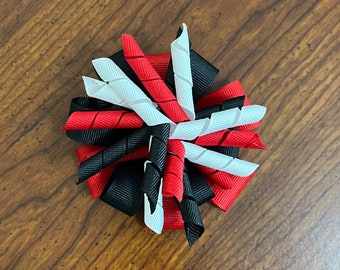 Red, Black and White Korker Hair Bow, Team Spirit Bows for Cheer, Poms, Gymnastics, Dance, Color Guard, Gift Bow, Party Bow