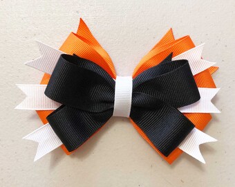 Orange, White, Black Bow, Gift Bow, Poms, Cheer, Gymnastics, Dance. Halloween, Fall