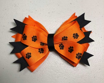 Orange, Black and Orange with Black Paws Hair Bow, Team Spirit Bows for Cheer, Poms, Gymnastics, Dance, Color Guard, Gift Bow, Party Bow