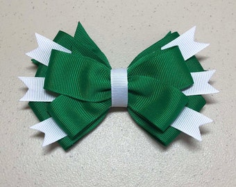 Green, White, Green Christmas Bow, Gift Bow, Poms, Cheer, Gymnastics, Dance