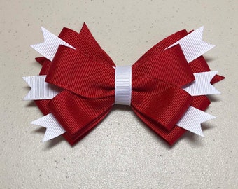 Red, White, Red Bow, Gift Bow, Christmas Present Bow, Poms, Cheer, Gymnastics, Dance