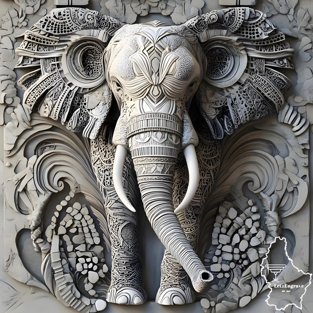 Deep Design 3d 3D Deep Relief Elephant Design PNG for Laser Engraving STL Style ...