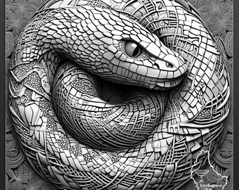 CNC 3D Tief Relief Schlange Illusion Digitale PNG Datei für die Lasergravur | Aufwendiges Design für Beeindruckenden 3D Effekt