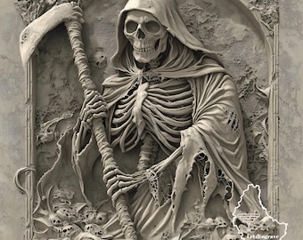 3D Deep Relief Grim Reaper Digital Set of 4  | High-Resolution Death Skull Design for CNC & Laser Engraving | Gothic 3D Files v2