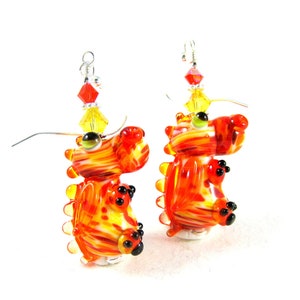 Dragon Earrings, Mythical Creature Earrings, Orange Yellow Earrings, Lampwork Earrings, Magic Dragon Earrings, Dragon Jewelry Fiery Dragon image 1