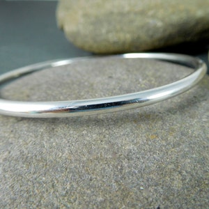 Thick Solid Sterling Silver Bangle, Heavy 3mm Silver Bracelet, Smooth or Hammered Stacking, Simple Everyday Casual Jewelry, Minimalist, GRJ image 3