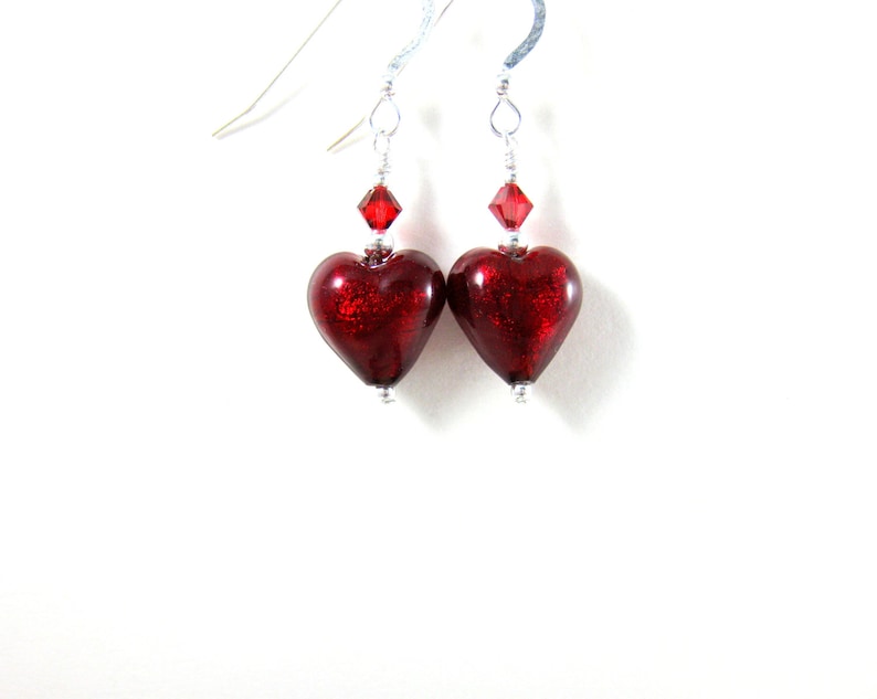 Love Murano Earrings Valentine/'s Day Jewelry Valentine/'s Gift for Her Romantic Earrings Red Heart Earrings Valentine/'s Earrings
