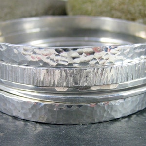Flat Sterling Silver Bangle Bracelet, 5mm Wide Hammered Silver Bracelet, Simple Bracelet, Stacking Bracelet Minimalist Jewelry Boho Jewelry image 5
