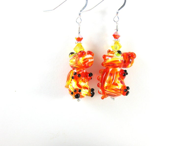 Dragon Earrings, Mythical Creature Earrings, Orange Yellow Earrings, Lampwork Earrings, Magic Dragon Earrings, Dragon Jewelry Fiery Dragon image 4