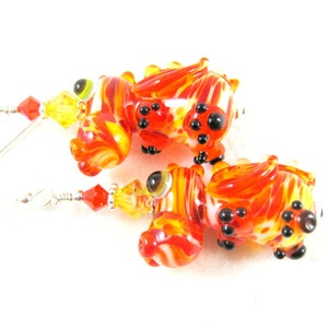 Dragon Earrings, Mythical Creature Earrings, Orange Yellow Earrings, Lampwork Earrings, Magic Dragon Earrings, Dragon Jewelry Fiery Dragon image 3