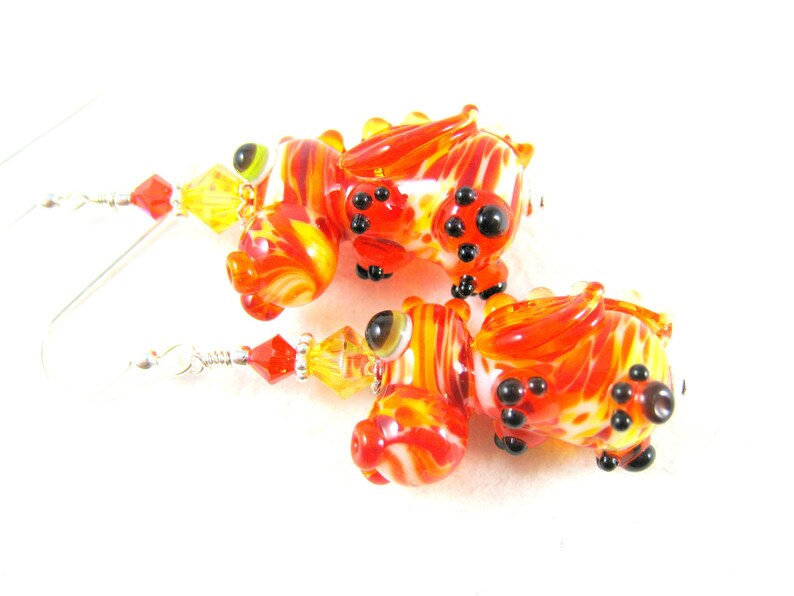 Dragon Earrings, Mythical Creature Earrings, Orange Yellow Earrings, Lampwork Earrings, Magic Dragon Earrings, Dragon Jewelry Fiery Dragon image 3