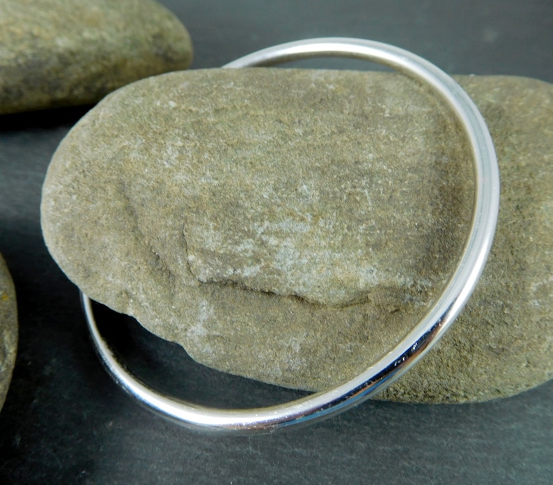 Thick Solid Sterling Silver Bangle, Heavy 3mm Silver Bracelet, Smooth or Hammered Stacking, Simple Everyday Casual Jewelry, Minimalist, GRJ image 1