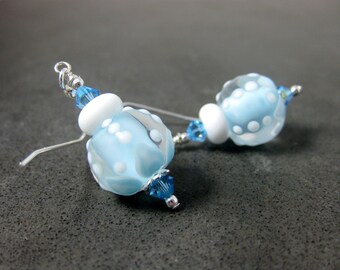 Baby Blue & White Earrings, Cute Earrings, Aqua Blue Glass Earrings, Lampwork Earrings, Pastel Earrings, Gift for Her, Mother's Day Jewelry