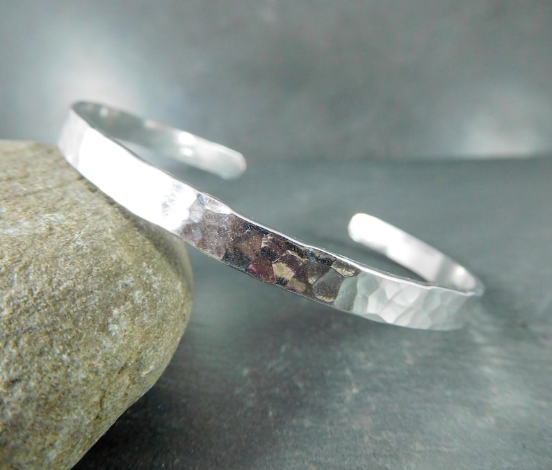 Hammered Silver Cuff Bracelet 5mm Wide Sterling Silver Open Etsy