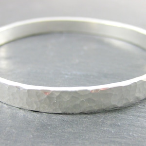 Heavy Sterling Silver Bangle Bracelet, Hammered Silver Bracelet, Simple Bracelet, 6mm Wide Stacking Bracelet, Everyday Minimalist Jewelry image 2