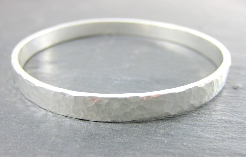 Heavy Sterling Silver Bangle Bracelet, Hammered Silver Bracelet, Simple Bracelet, 6mm Wide Stacking Bracelet, Everyday Minimalist Jewelry image 2